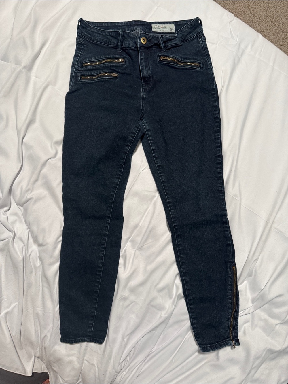 pistola Black Skinny Jeans with Gold Zippers